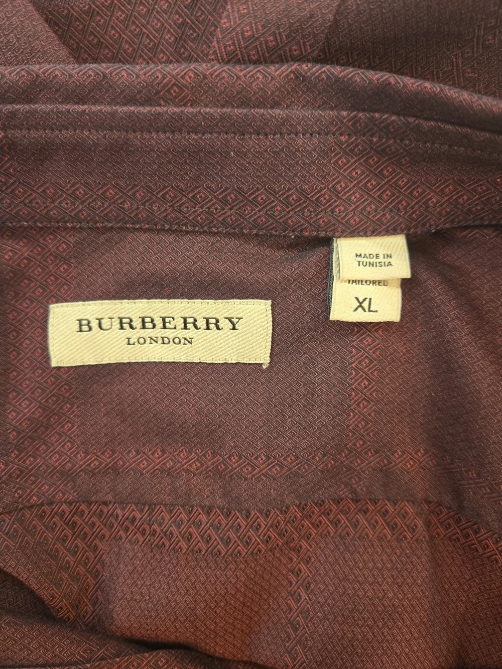 Burberry London Mens Cotton Tailored Fit Burgundy Long Sleeve Shirt XL Preppy